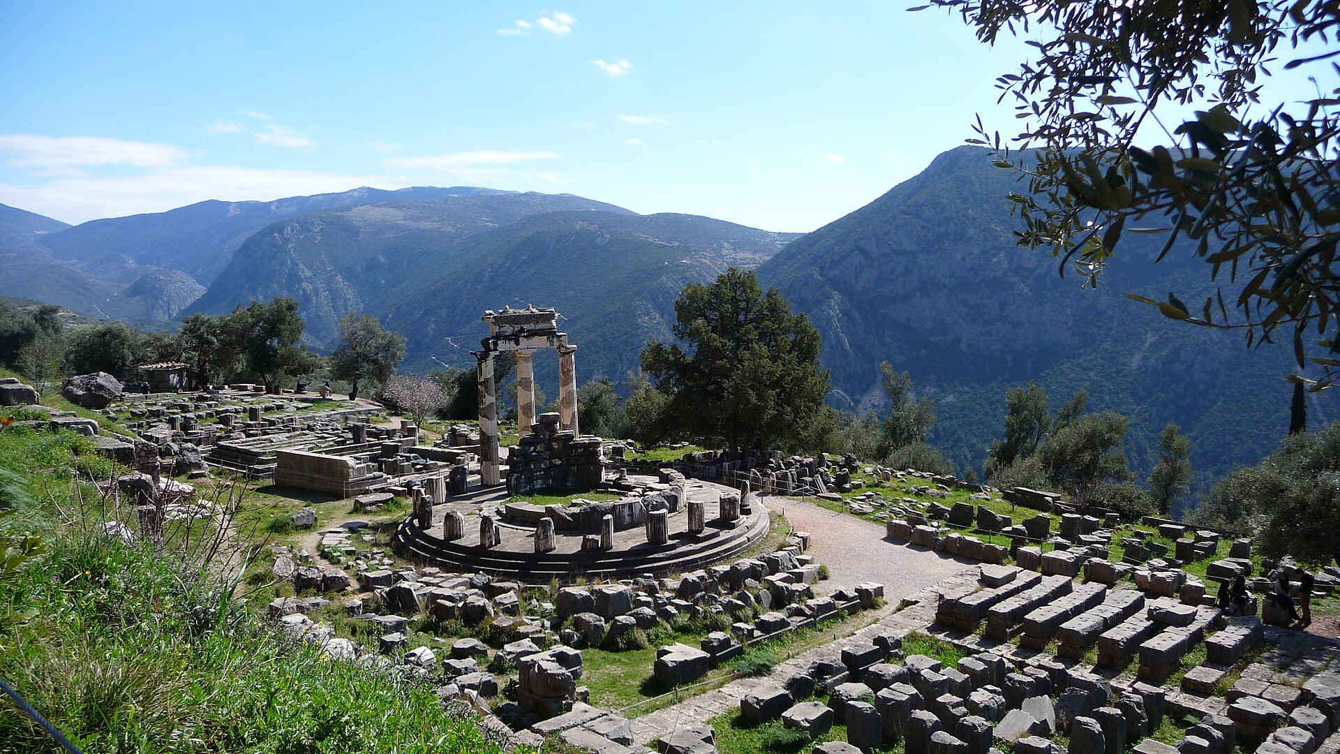 The ancient theatre and temple ruins at Delphi