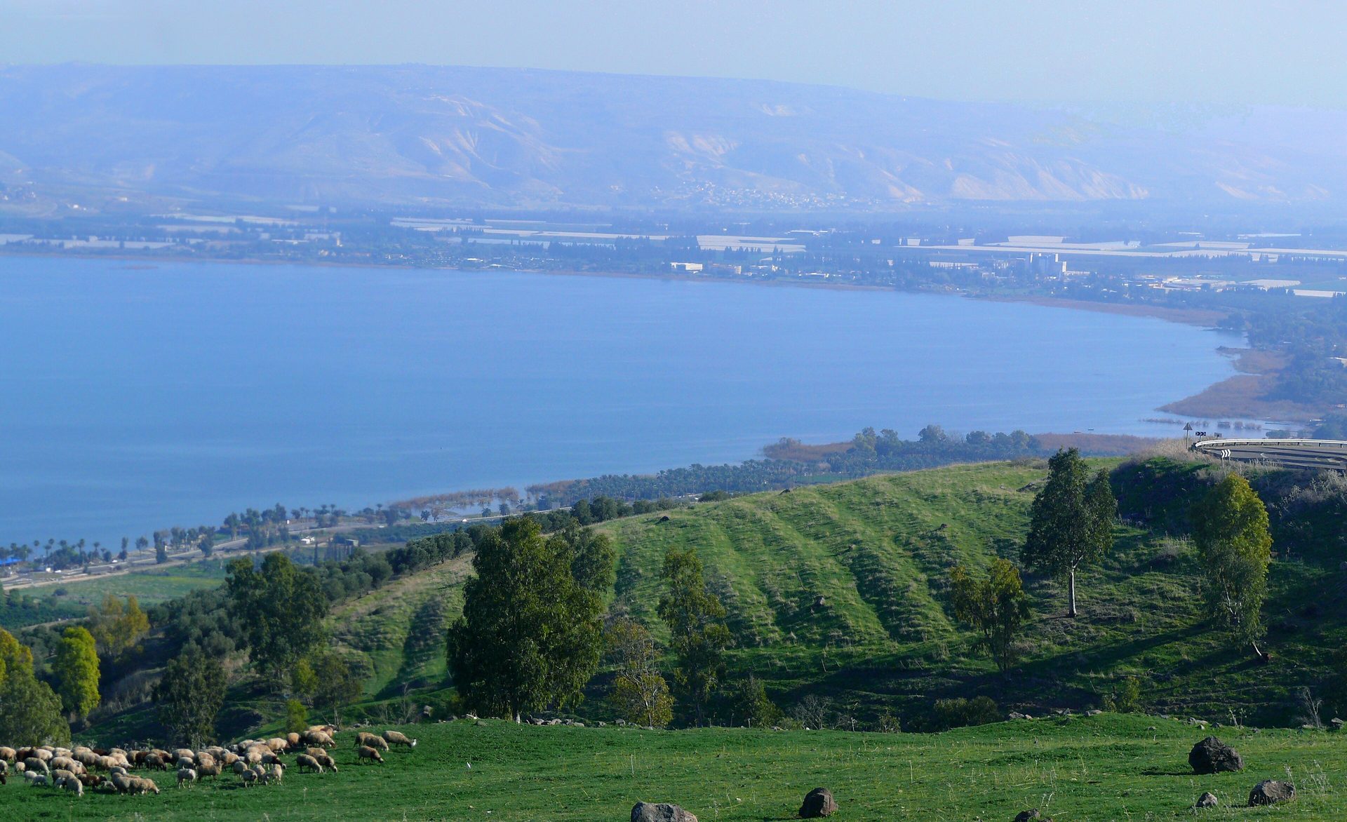 The Sea of Galilee and green hills