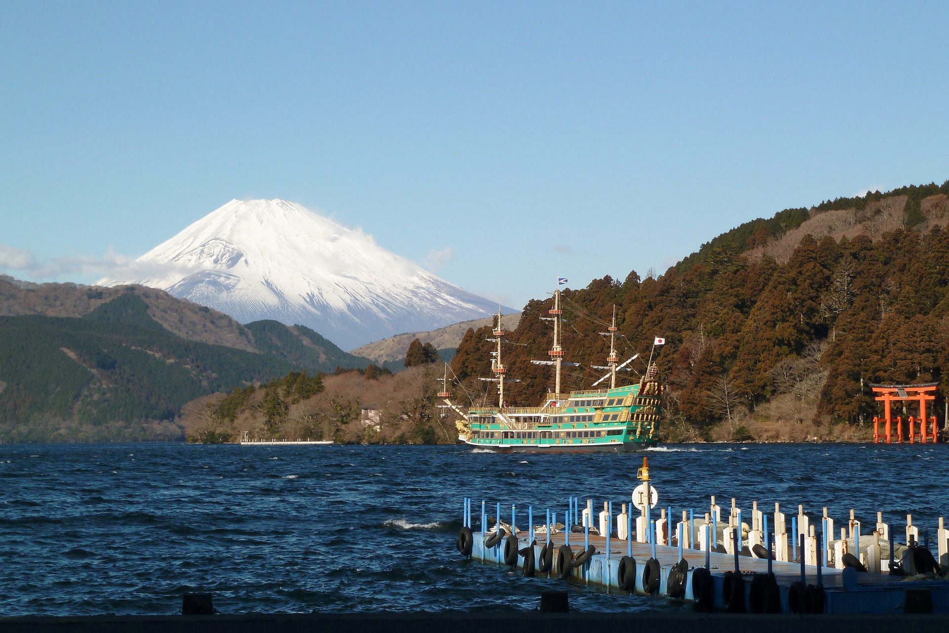 Hakone's lake with Mount Fuji