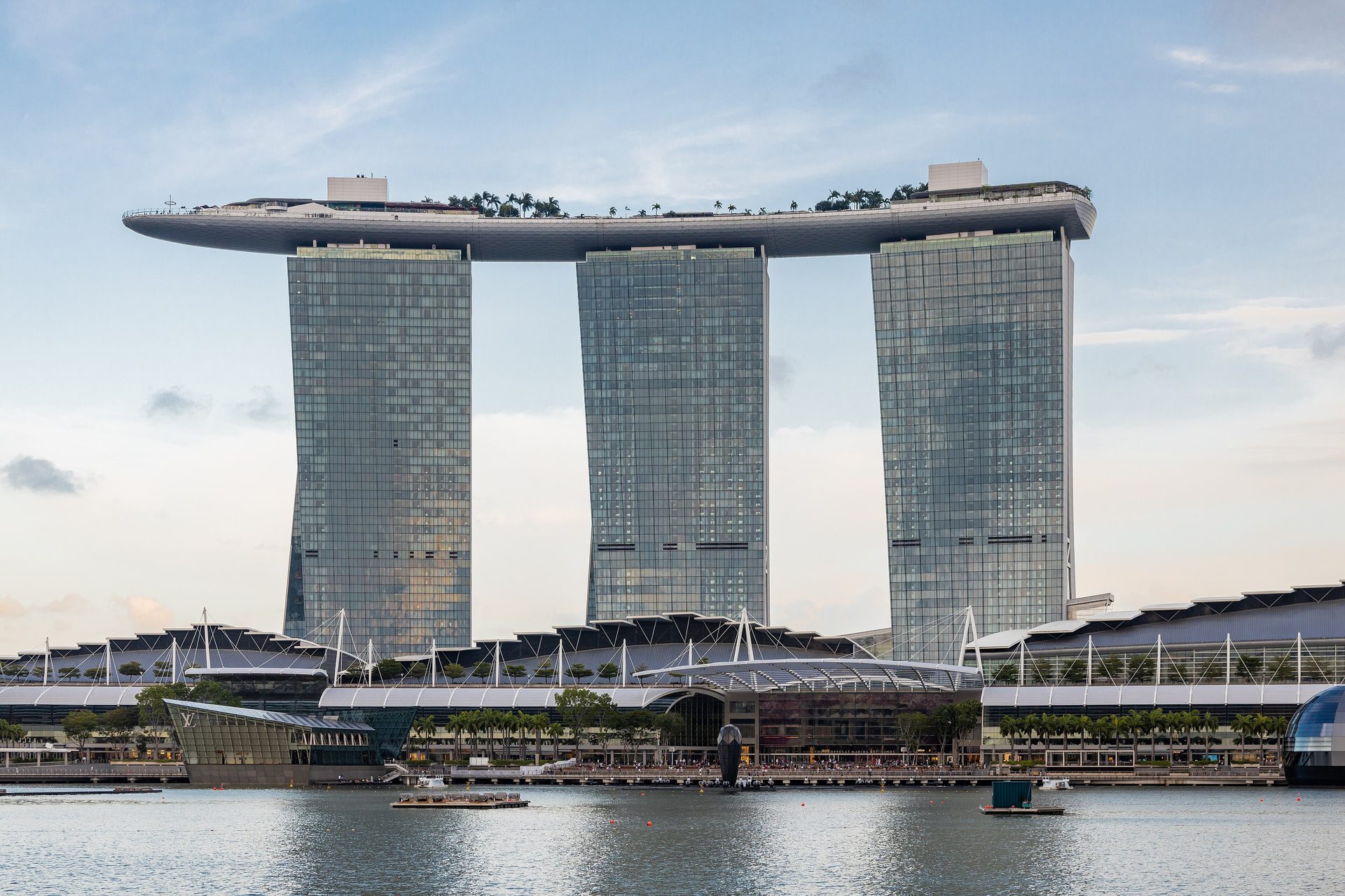 Singapore's skyline and Marina Bay at dusk