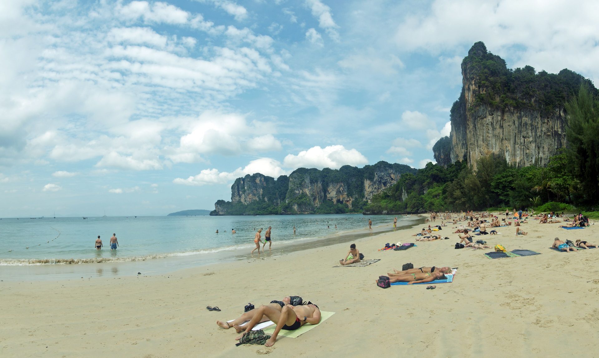 Railay Beach's cliffs and longtail boats