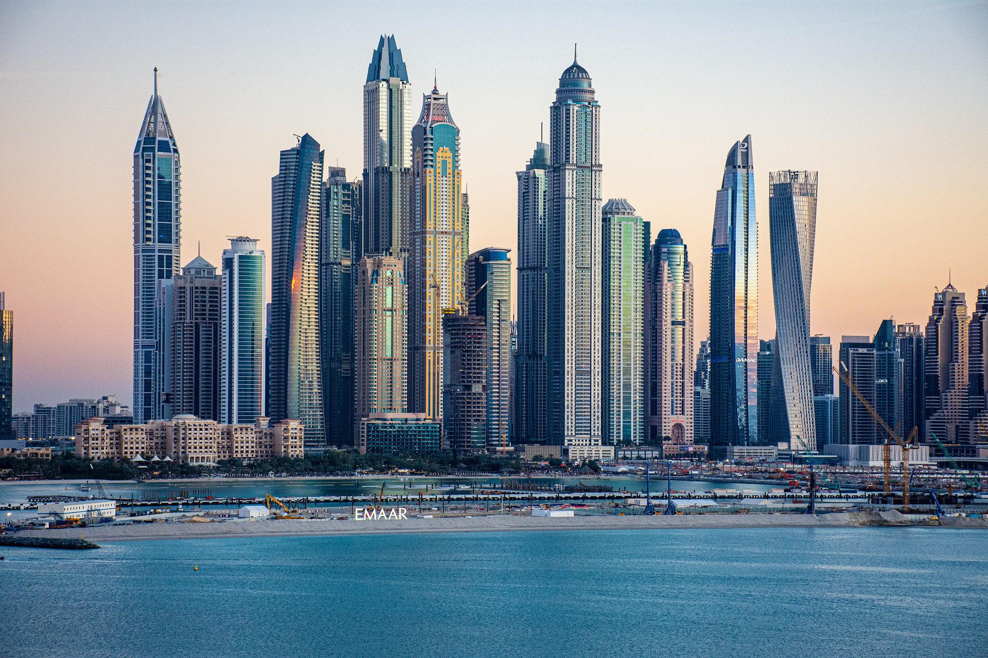 Dubai Marina's towers and yachts