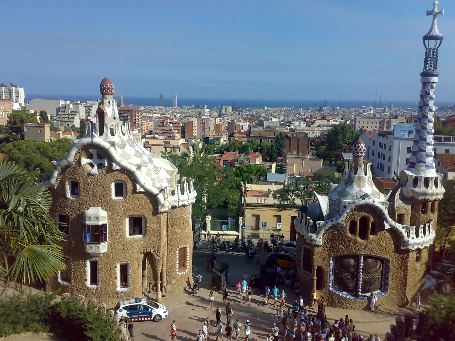 Park Güell's mosaic terrace overlooking Barcelona