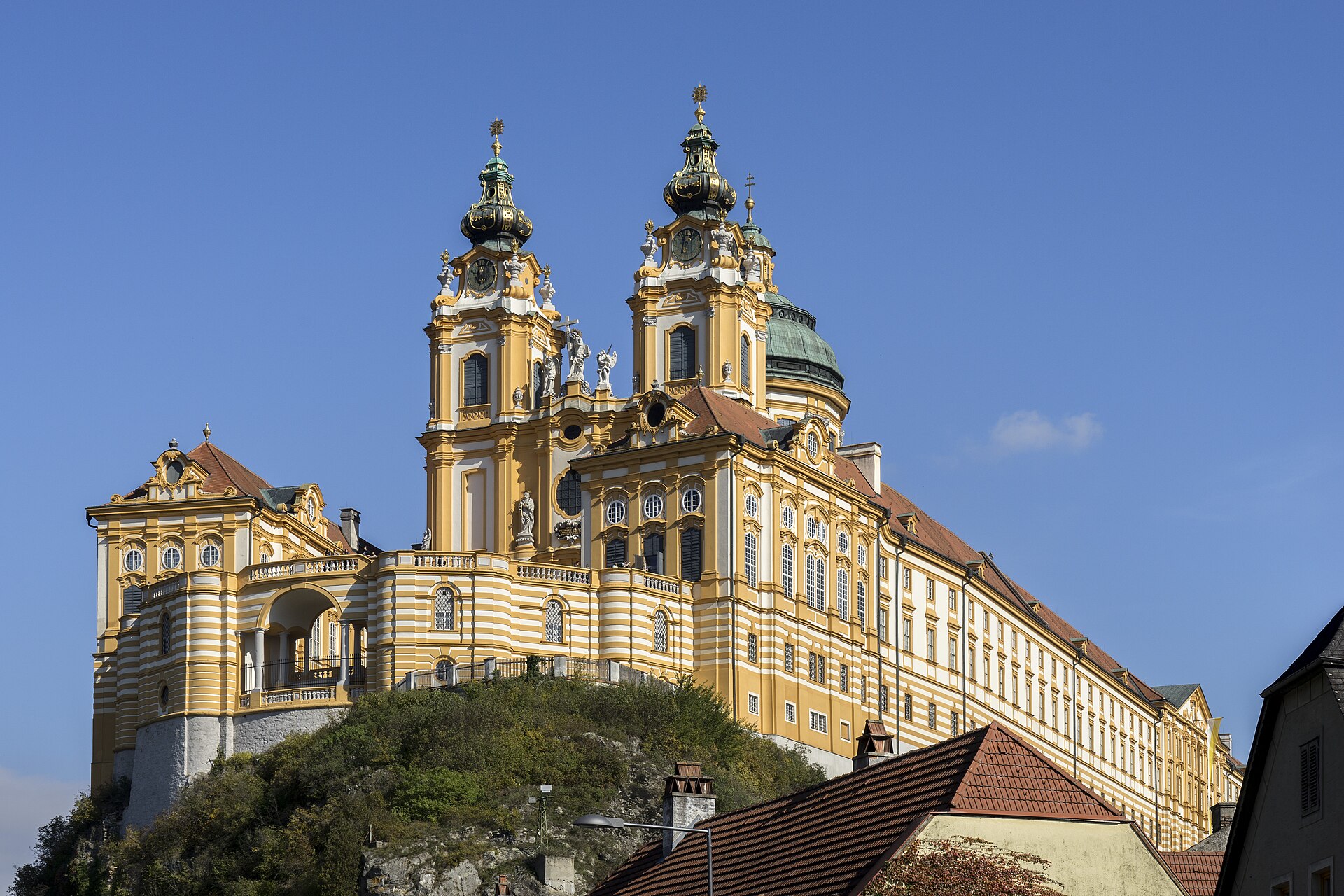Melk Abbey above the Danube river